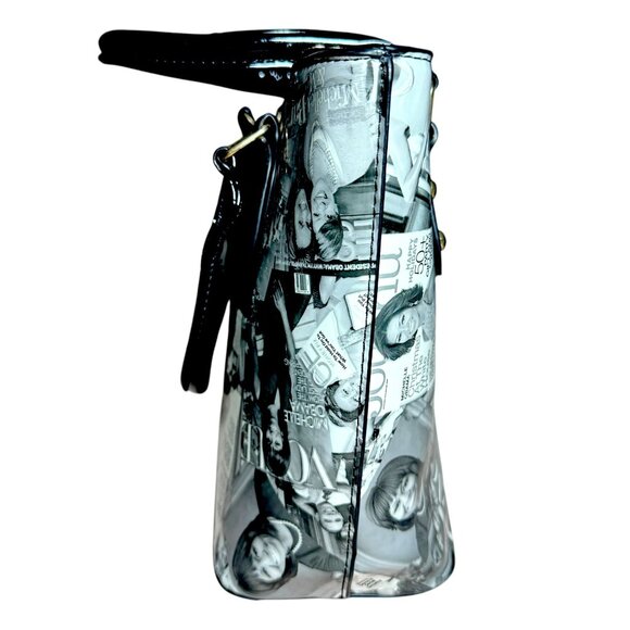 Michelle Obama Magazine Collage Handbag Purse Black Patent Handles Gold Accents - Picture 5 of 8